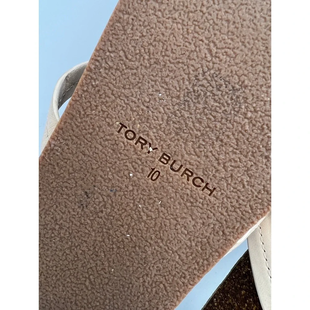 Tory Burch Miller Cloud Leather Thong Sandals Brown Cream Cork Insole Sz 10 EUC